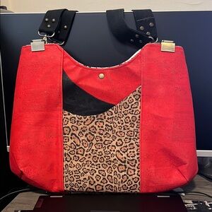 Brand New 
Stylish Red and Leopard Print Tote Bag